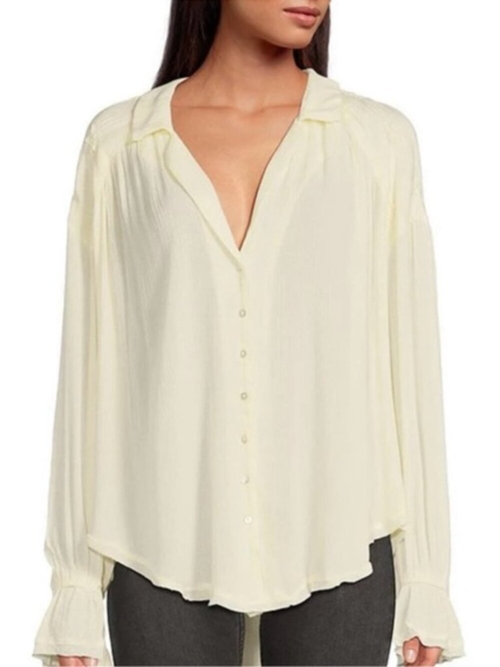 Free People Olivia Ivory Cream Eyelet V-Neck Blouse